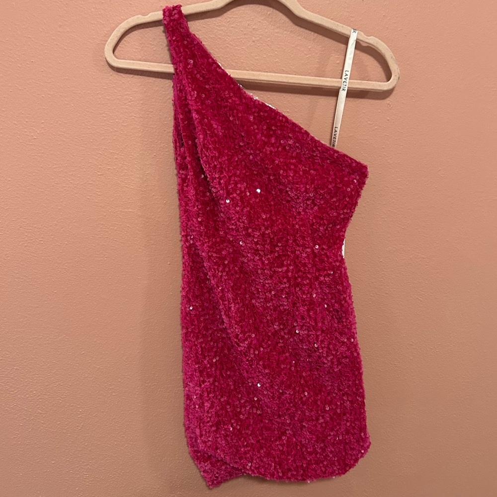 Hot Pink One Shoulder Sequin Mini dress